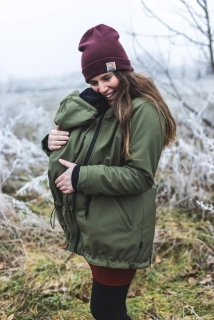 Softshellová parka 3v1 -těhotenská vsadka, nosící vsadka s hladítky - oliva