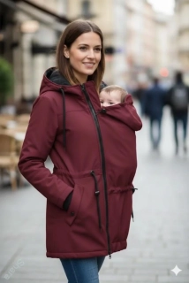 Softshellová nosící parka pro přední nošení vínová