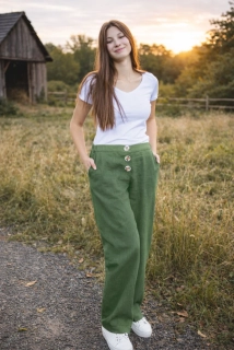 Dámské kalhoty široké - mechová zelená bio bavlna