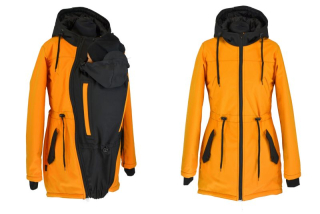 Softshellová nosící parka pro přední nošení s hladícími kapsami - med/černá