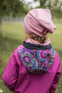 Sada tenká-čepice s lemem a nákrčník - pudrová