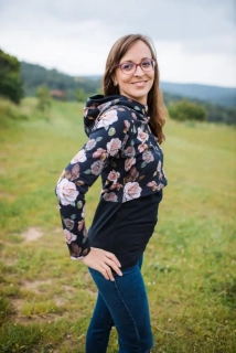 Mikina těhotenská i kojící - černá/květy na černé